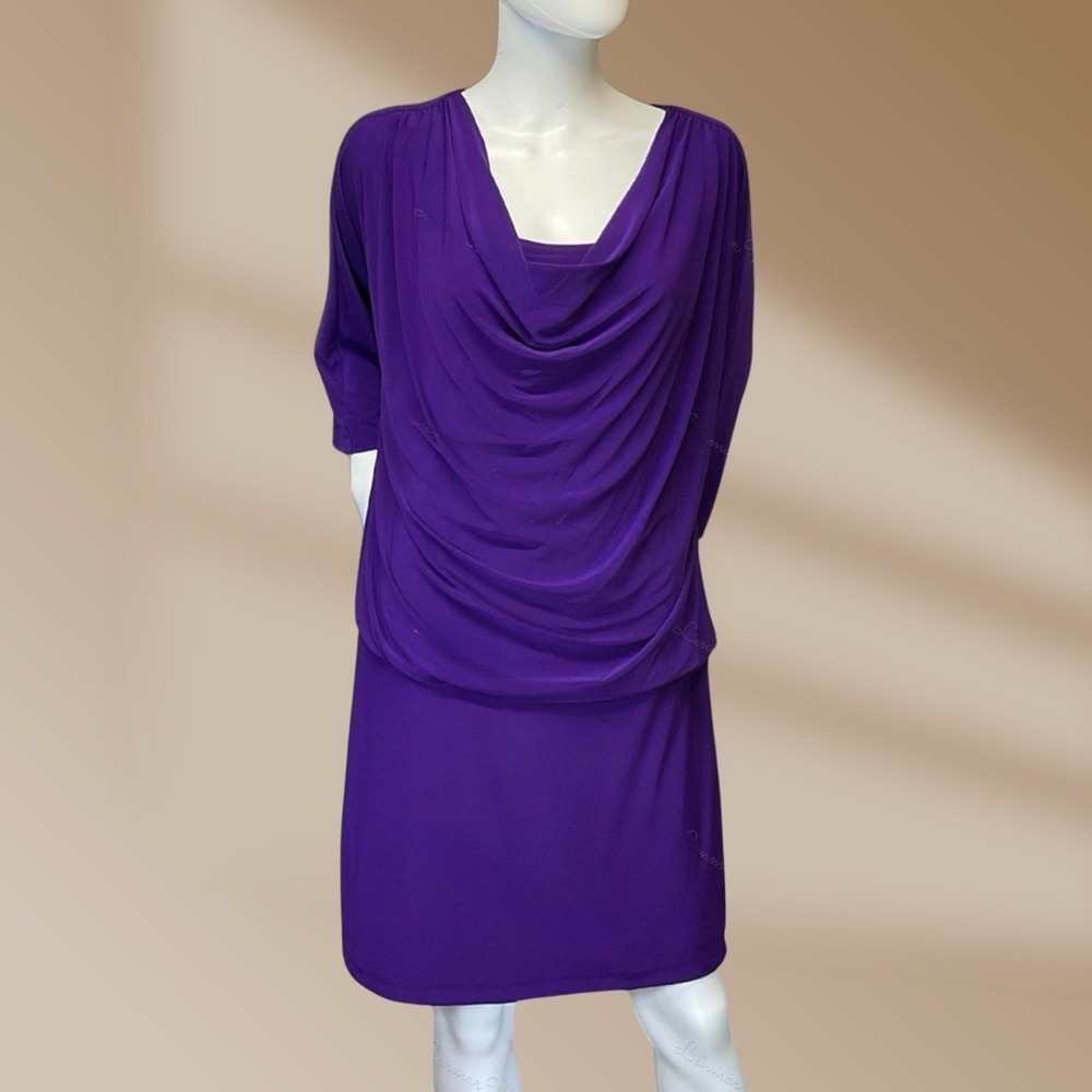 Ronni Nicole Women's Size 12 Deep Purple Draped Cowl Neck Sheath Dress NWT